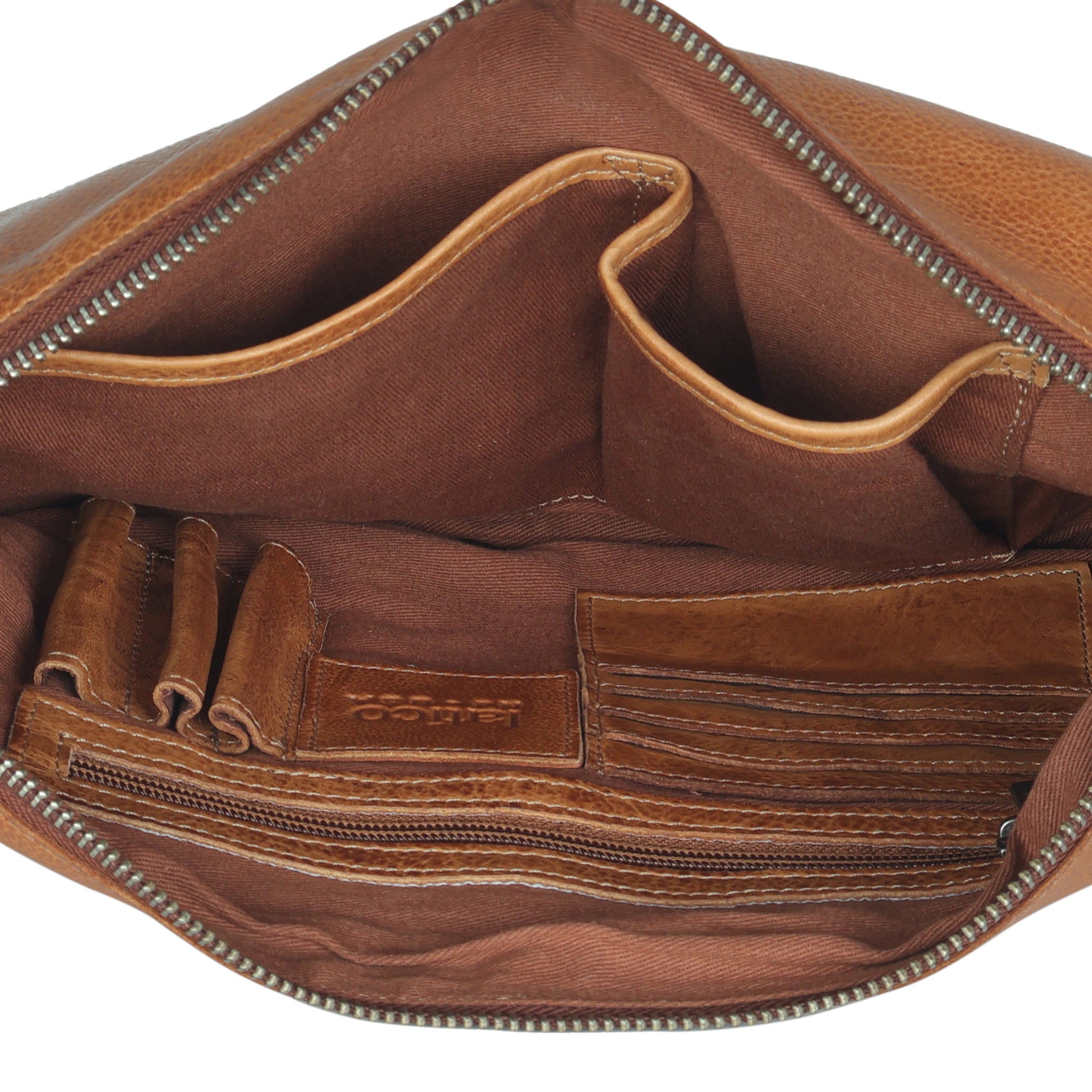 Interior view of full-grain leather Bonnie concealed carry crossbody bag by Confident Conceal