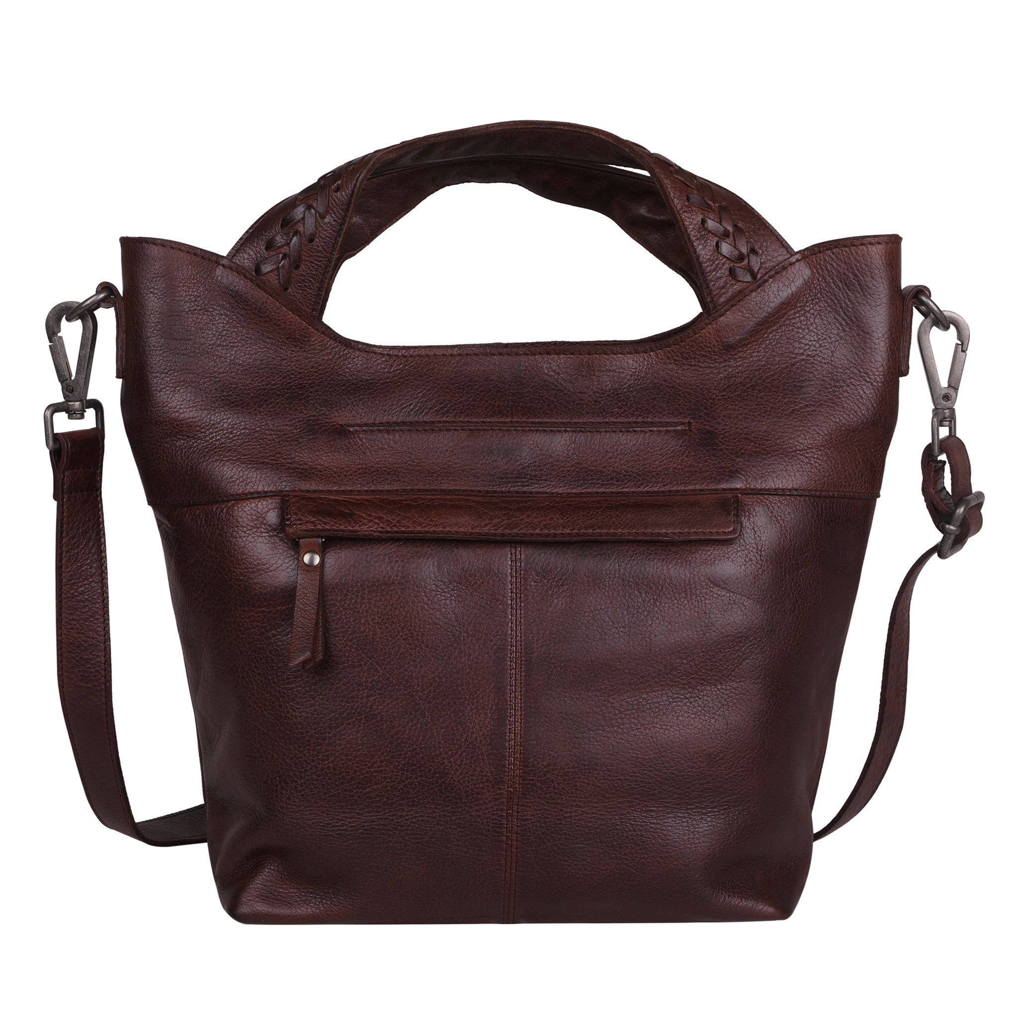 Brown full-grain leather Ava concealed carry tote crossbody bag by Confident Conceal