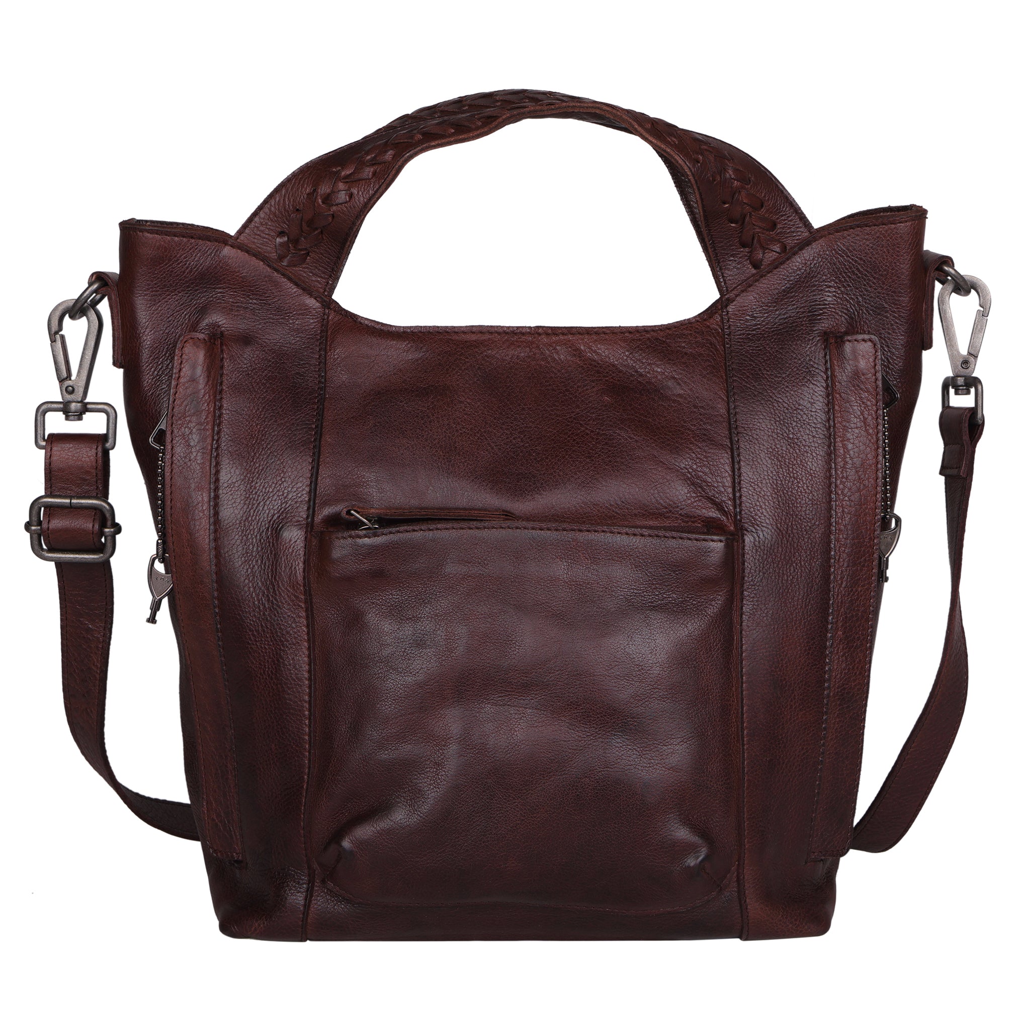 Brown full-grain leather Ava concealed carry tote crossbody bag by Confident Conceal