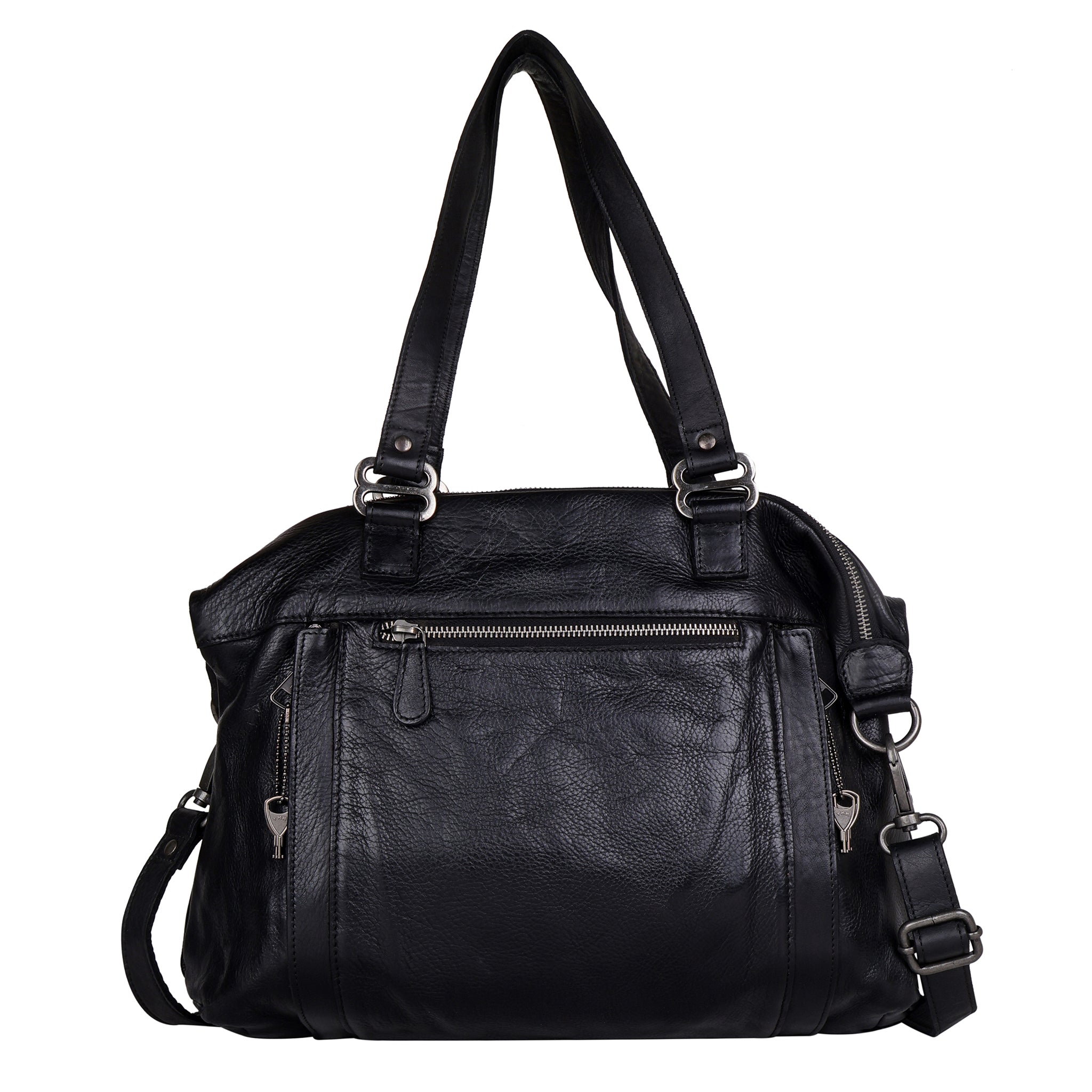 Black full-grain leather Athena concealed carry tote bag by Confident Conceal