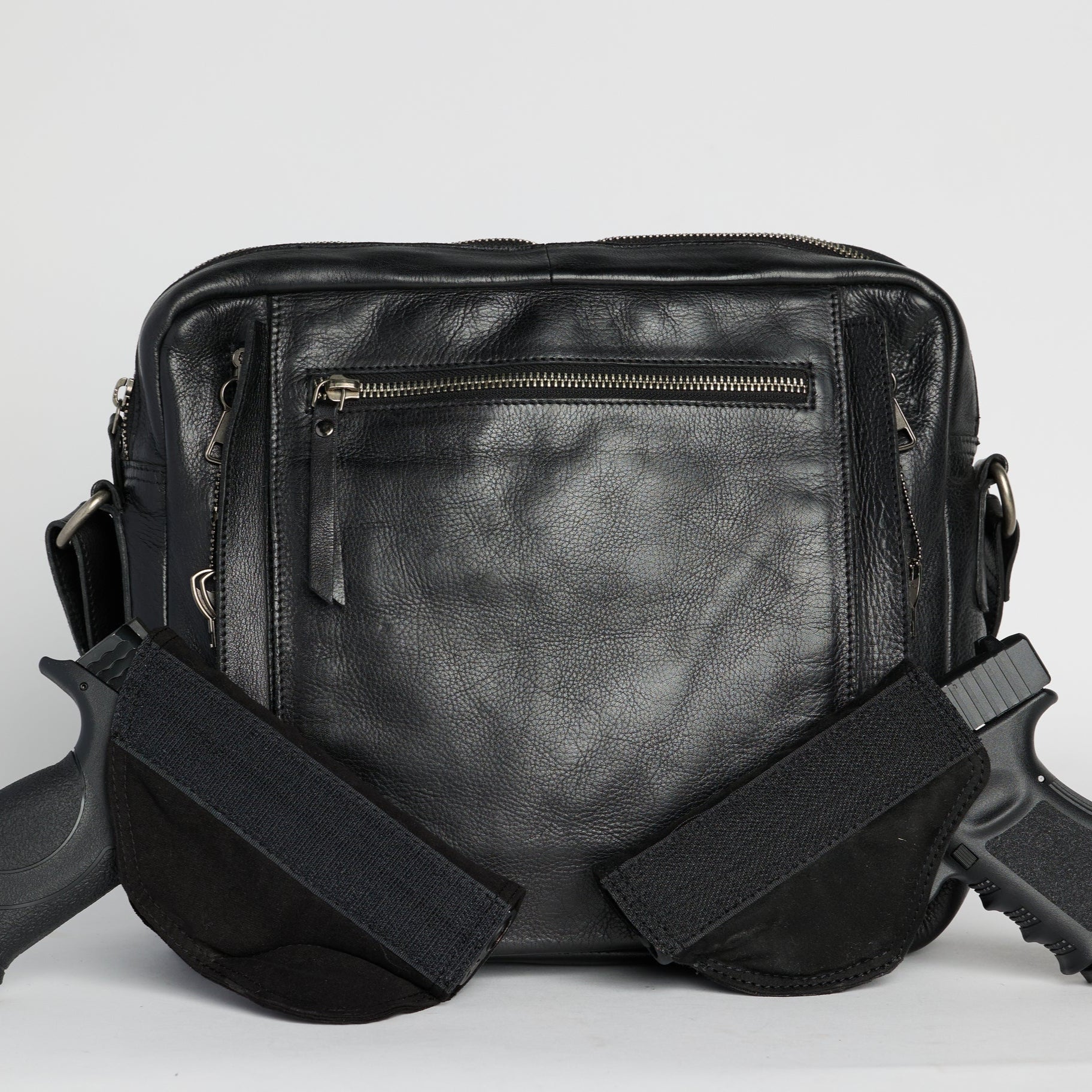 Black full-grain leather Jessie concealed carry tote bag by Confident Conceal