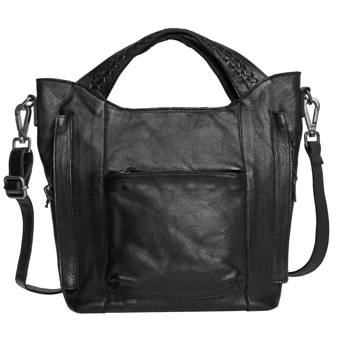 Black full-grain leather Ava concealed carry tote crossbody bag by Confident Conceal