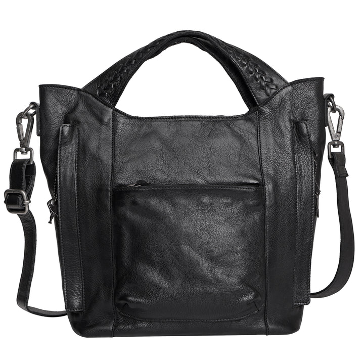 Black full-grain leather Ava concealed carry tote crossbody bag by Confident Conceal