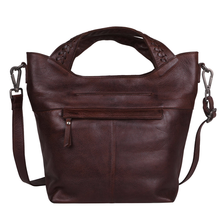 Brown full-grain leather Ava concealed carry tote crossbody bag by Confident Conceal
