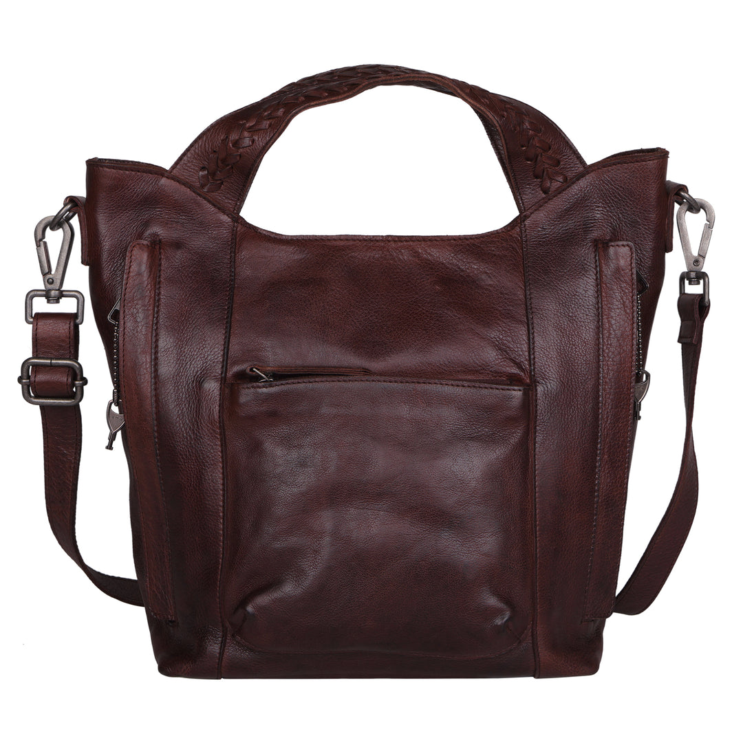 Brown full-grain leather Ava concealed carry tote crossbody bag by Confident Conceal