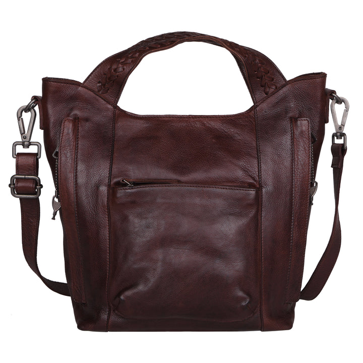 Brown full-grain leather Ava concealed carry tote crossbody bag by Confident Conceal