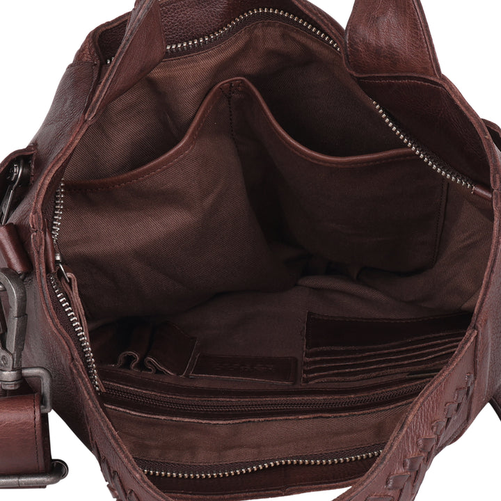 Interior view of full-grain leather Ava concealed carry tote crossbody bag by Confident Conceal