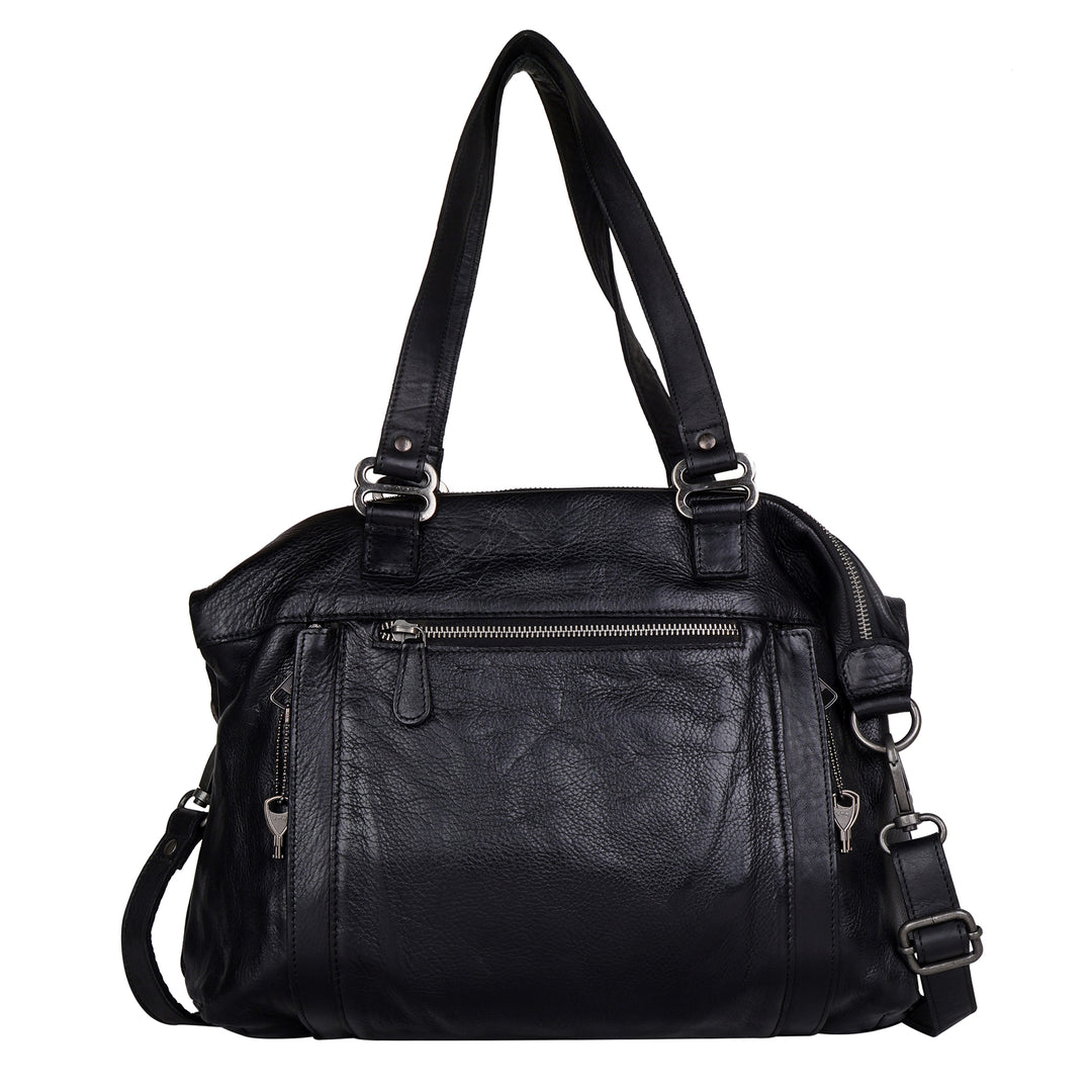 Black full-grain leather Athena concealed carry tote bag by Confident Conceal