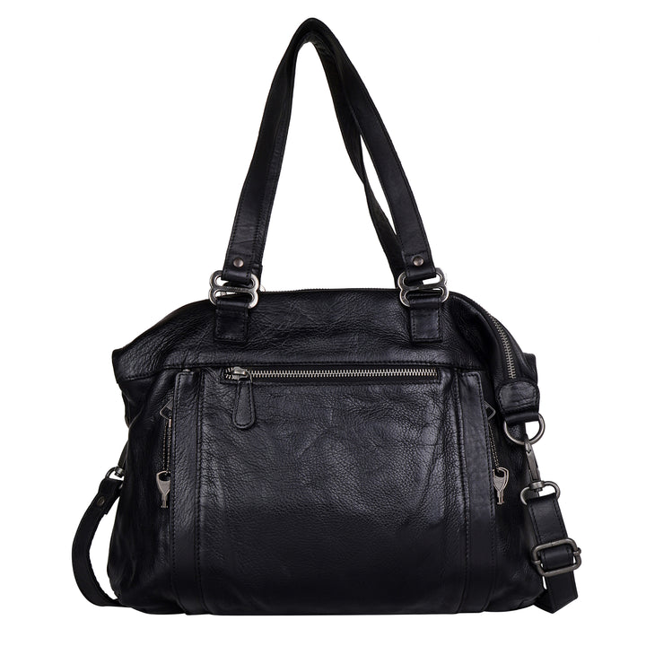 Black full-grain leather Athena concealed carry tote bag by Confident Conceal