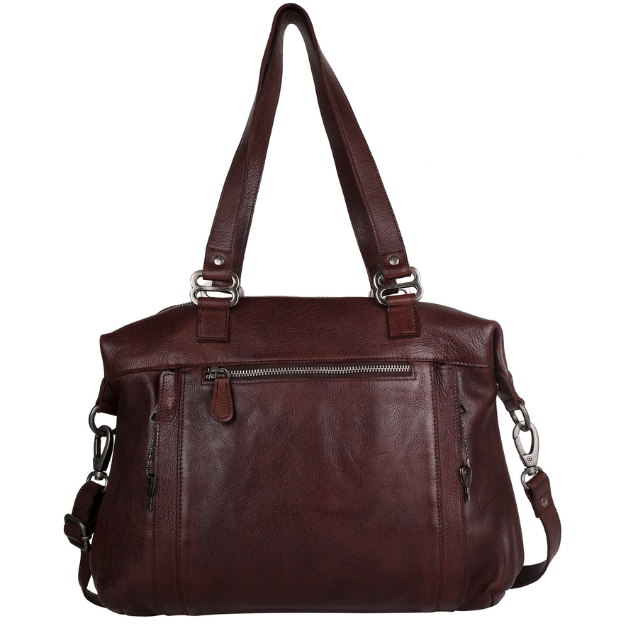 Athena secure-access leather tote in brown