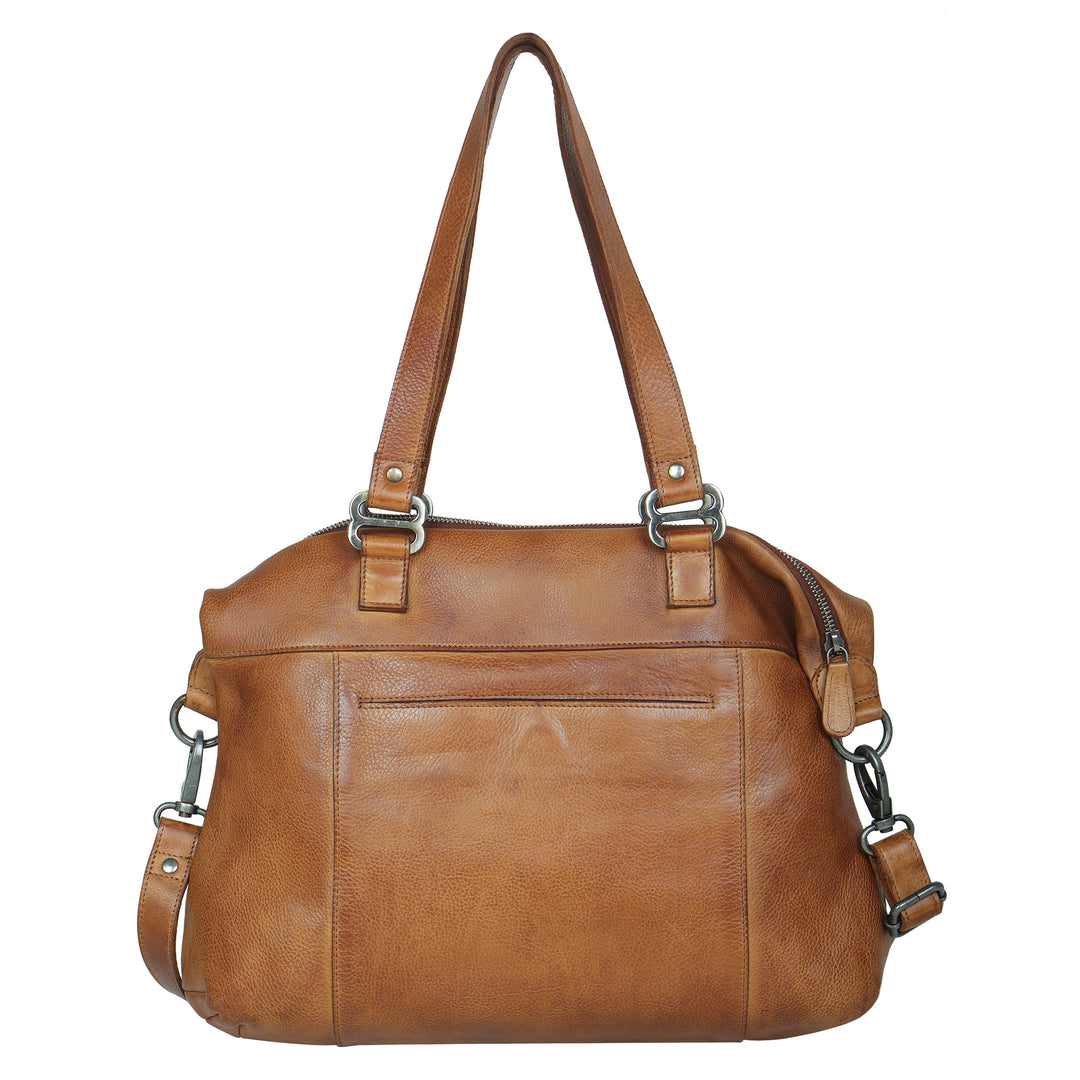 Cognac full-grain leather Athena concealed carry tote bag by Confident Conceal