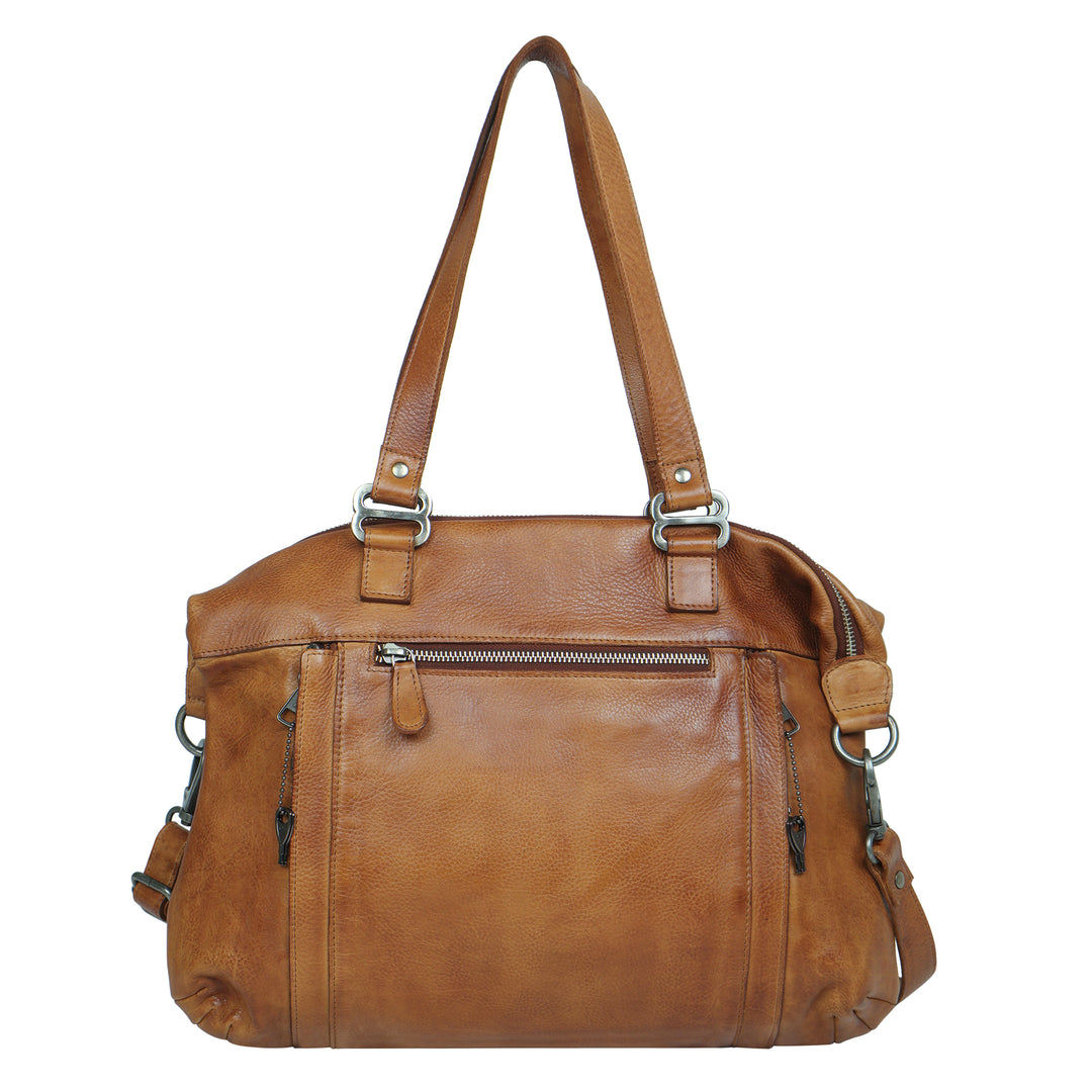 Cognac full-grain leather Athena concealed carry tote bag by Confident Conceal