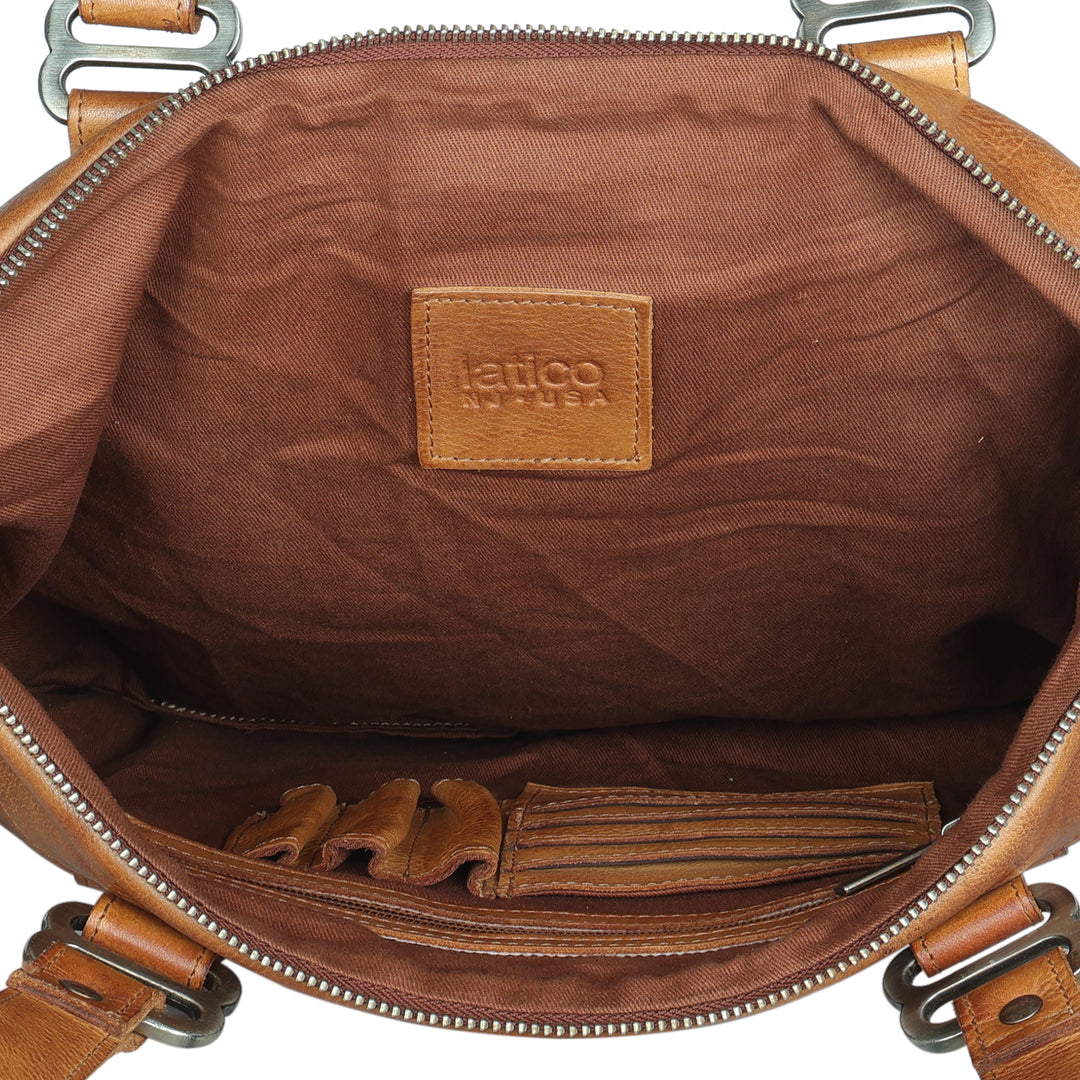 Interior view of full-grain leather Athena concealed carry tote bag by Confident Conceal
